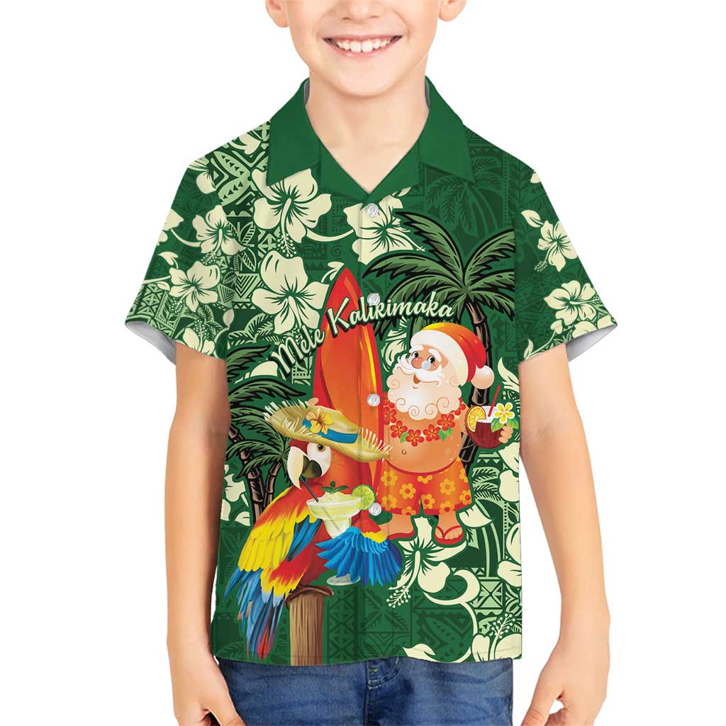 Moss Green Tropical Christmas Hawaii Tapa Family Matching Off Shoulder Short Dress and Hawaiian Shirt Aloha Santa Drink Party - Polynesian Pride