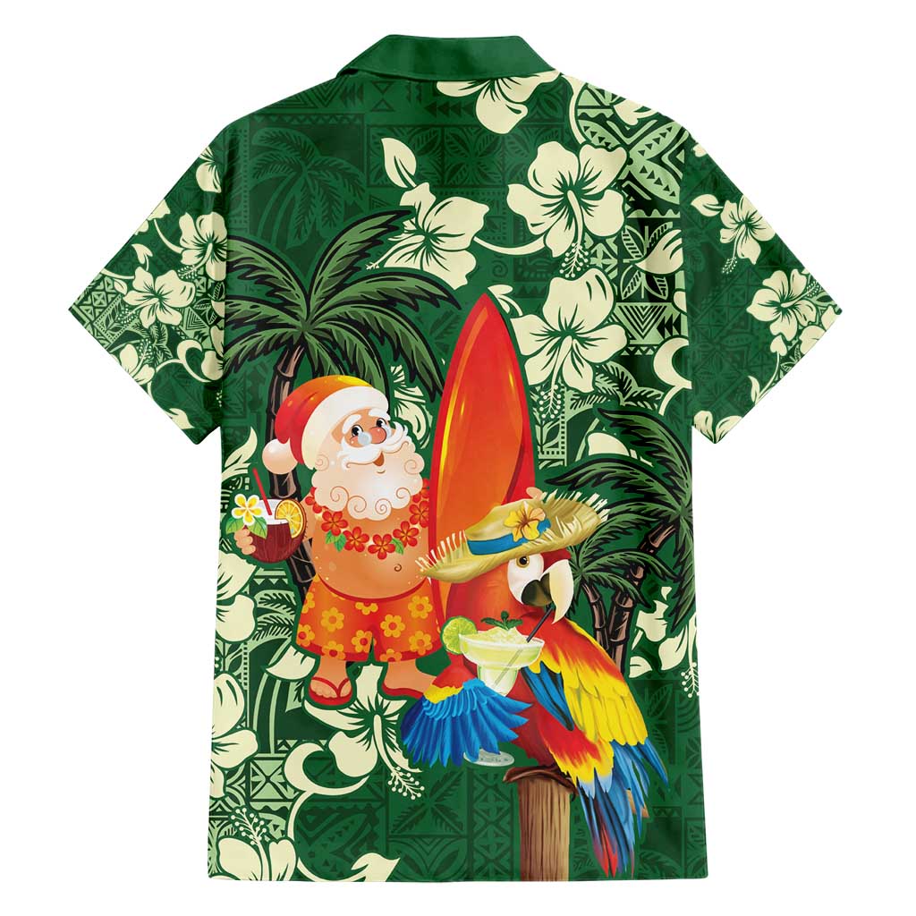 Moss Green Tropical Christmas Hawaii Tapa Family Matching Short Sleeve Bodycon Dress and Hawaiian Shirt Aloha Santa Drink Party - Polynesian Pride