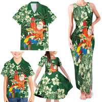 Moss Green Tropical Christmas Hawaii Tapa Family Matching Tank Maxi Dress and Hawaiian Shirt Aloha Santa Drink Party - Polynesian Pride