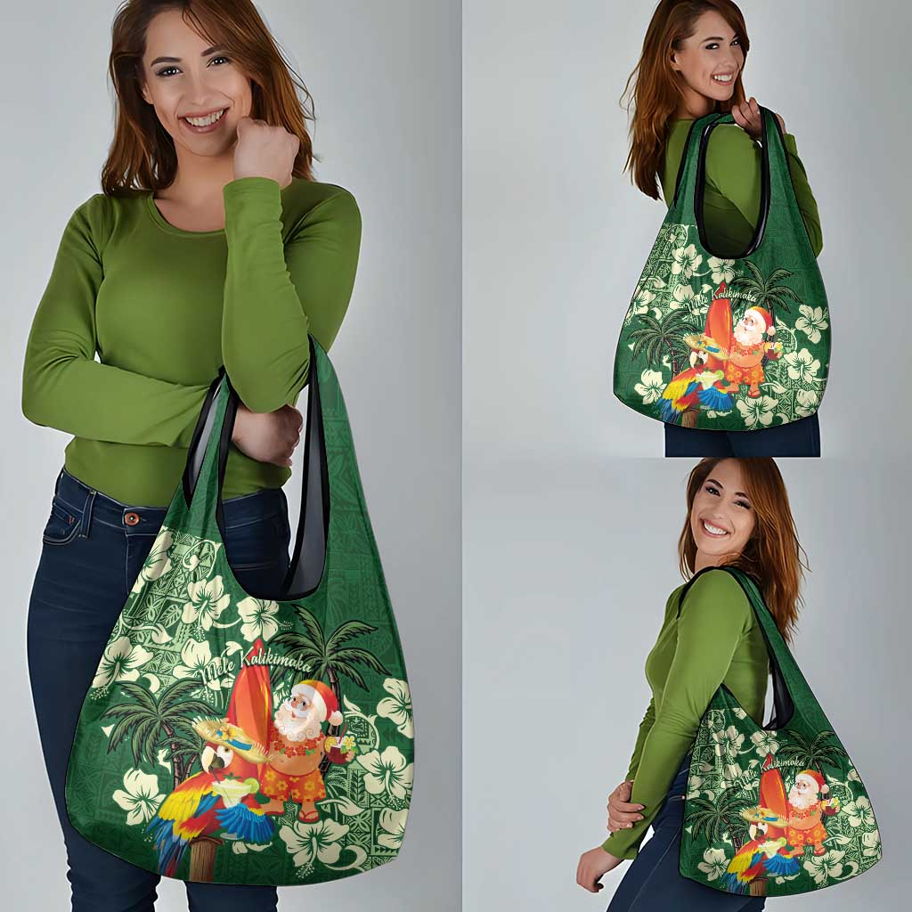Moss Green Tropical Christmas Hawaii Tapa Grocery Bag Aloha Santa Drink Party - Polynesian Pride