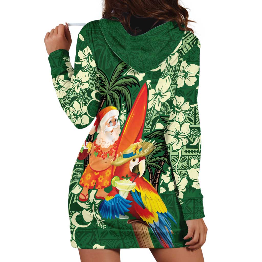 Moss Green Tropical Christmas Hawaii Tapa Hoodie Dress Aloha Santa Drink Party - Polynesian Pride