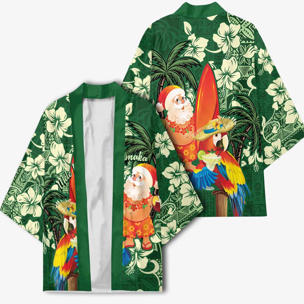 Moss Green Tropical Christmas Hawaii Tapa Kimono Aloha Santa Drink Party - Polynesian Pride