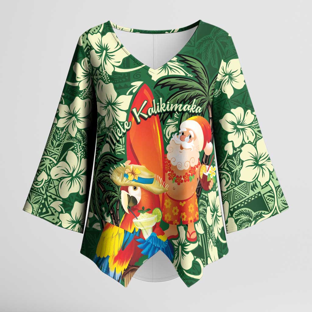 Moss Green Tropical Christmas Hawaii Tapa Kimono Sleeve Blouse Aloha Santa Drink Party LT7 Female Green - Polynesian Pride