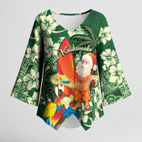 Moss Green Tropical Christmas Hawaii Tapa Kimono Sleeve Blouse Aloha Santa Drink Party LT7 Female Green - Polynesian Pride