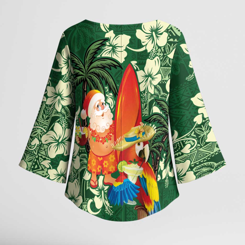 Moss Green Tropical Christmas Hawaii Tapa Kimono Sleeve Blouse Aloha Santa Drink Party LT7 - Polynesian Pride