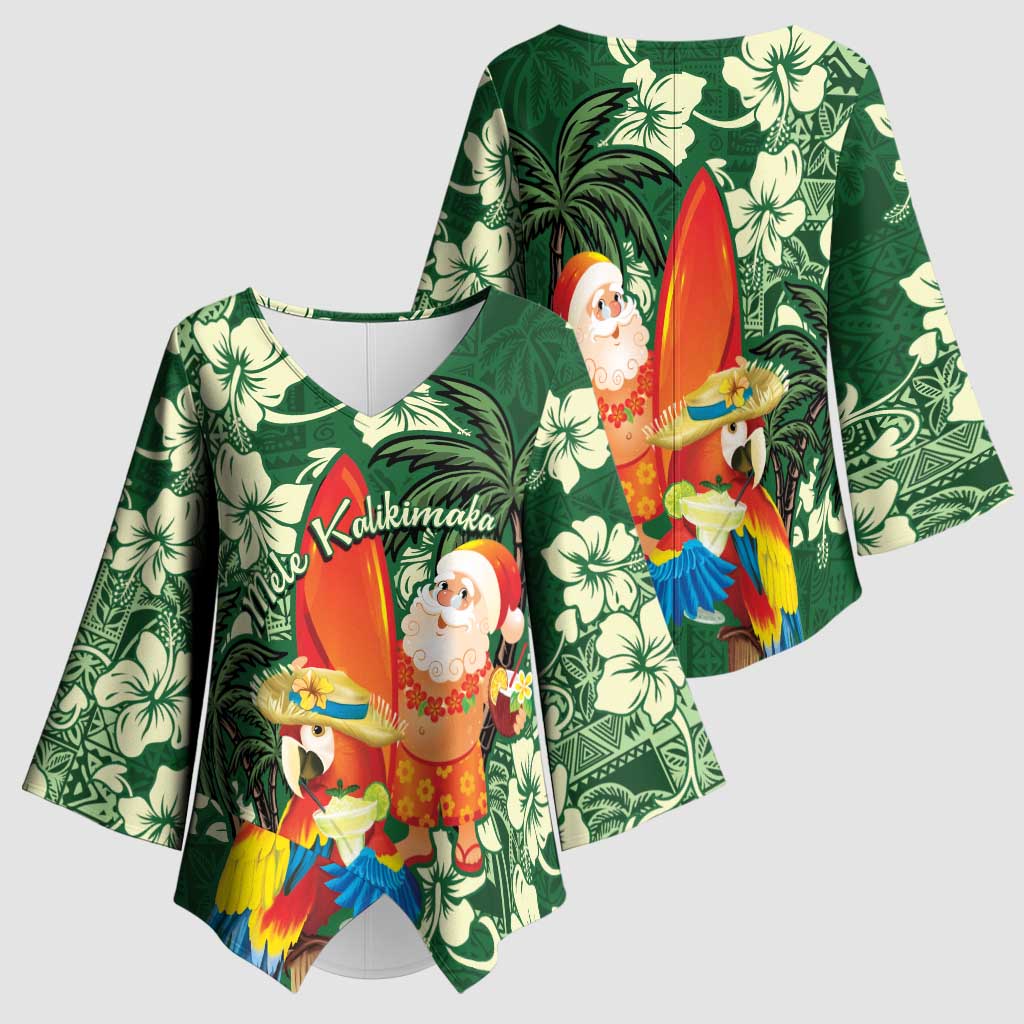 Moss Green Tropical Christmas Hawaii Tapa Kimono Sleeve Blouse Aloha Santa Drink Party LT7 - Polynesian Pride