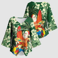 Moss Green Tropical Christmas Hawaii Tapa Kimono Sleeve Blouse Aloha Santa Drink Party LT7 - Polynesian Pride