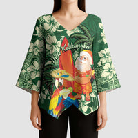 Moss Green Tropical Christmas Hawaii Tapa Kimono Sleeve Blouse Aloha Santa Drink Party LT7 - Polynesian Pride