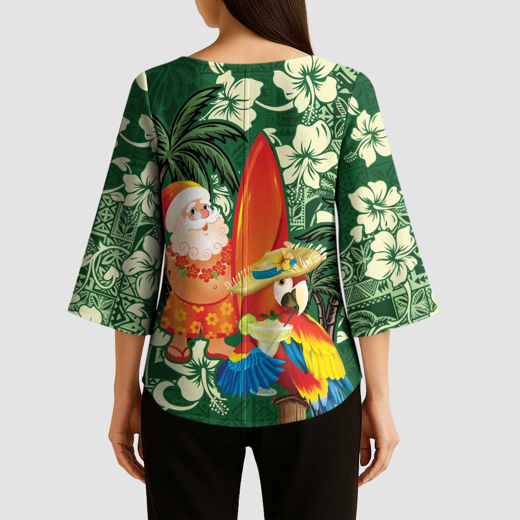 Moss Green Tropical Christmas Hawaii Tapa Kimono Sleeve Blouse Aloha Santa Drink Party LT7 - Polynesian Pride