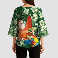 Moss Green Tropical Christmas Hawaii Tapa Kimono Sleeve Blouse Aloha Santa Drink Party LT7 - Polynesian Pride