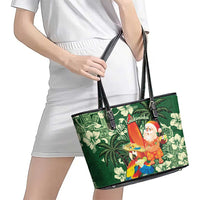 Moss Green Tropical Christmas Hawaii Tapa Leather Tote Bag Aloha Santa Drink Party - Polynesian Pride