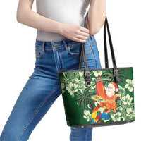 Moss Green Tropical Christmas Hawaii Tapa Leather Tote Bag Aloha Santa Drink Party - Polynesian Pride