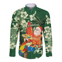 Moss Green Tropical Christmas Hawaii Tapa Long Sleeve Button Shirt Aloha Santa Drink Party LT7 Unisex Green - Polynesian Pride