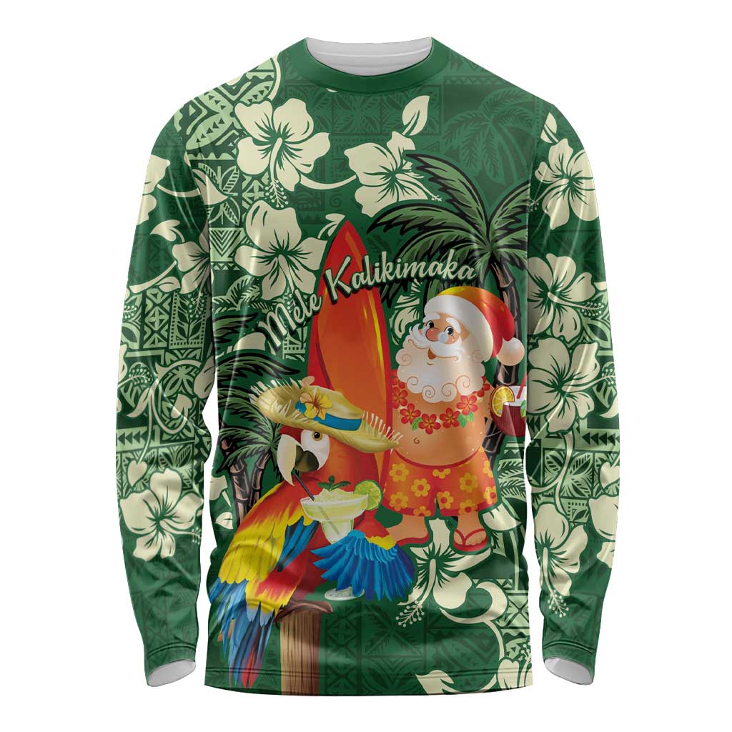 Moss Green Tropical Christmas Hawaii Tapa Long Sleeve Shirt Aloha Santa Drink Party LT7 Unisex Green - Polynesian Pride