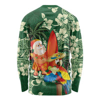 Moss Green Tropical Christmas Hawaii Tapa Long Sleeve Shirt Aloha Santa Drink Party LT7 - Polynesian Pride