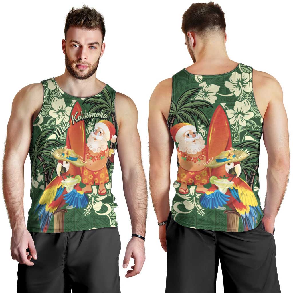 Moss Green Tropical Christmas Hawaii Tapa Men Tank Top Aloha Santa Drink Party - Polynesian Pride