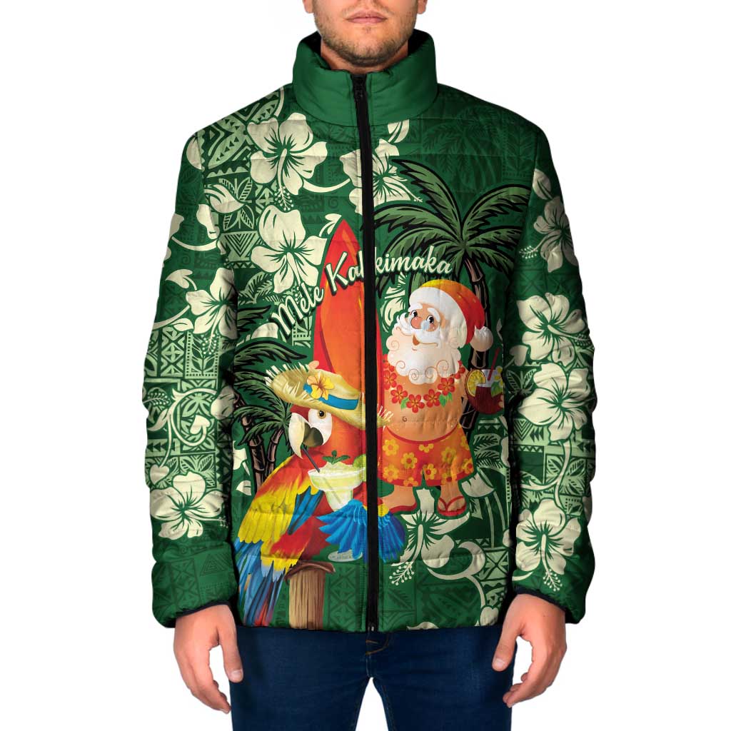 Moss Green Tropical Christmas Hawaii Tapa Padded Jacket Aloha Santa Drink Party LT7 Men Green - Polynesian Pride