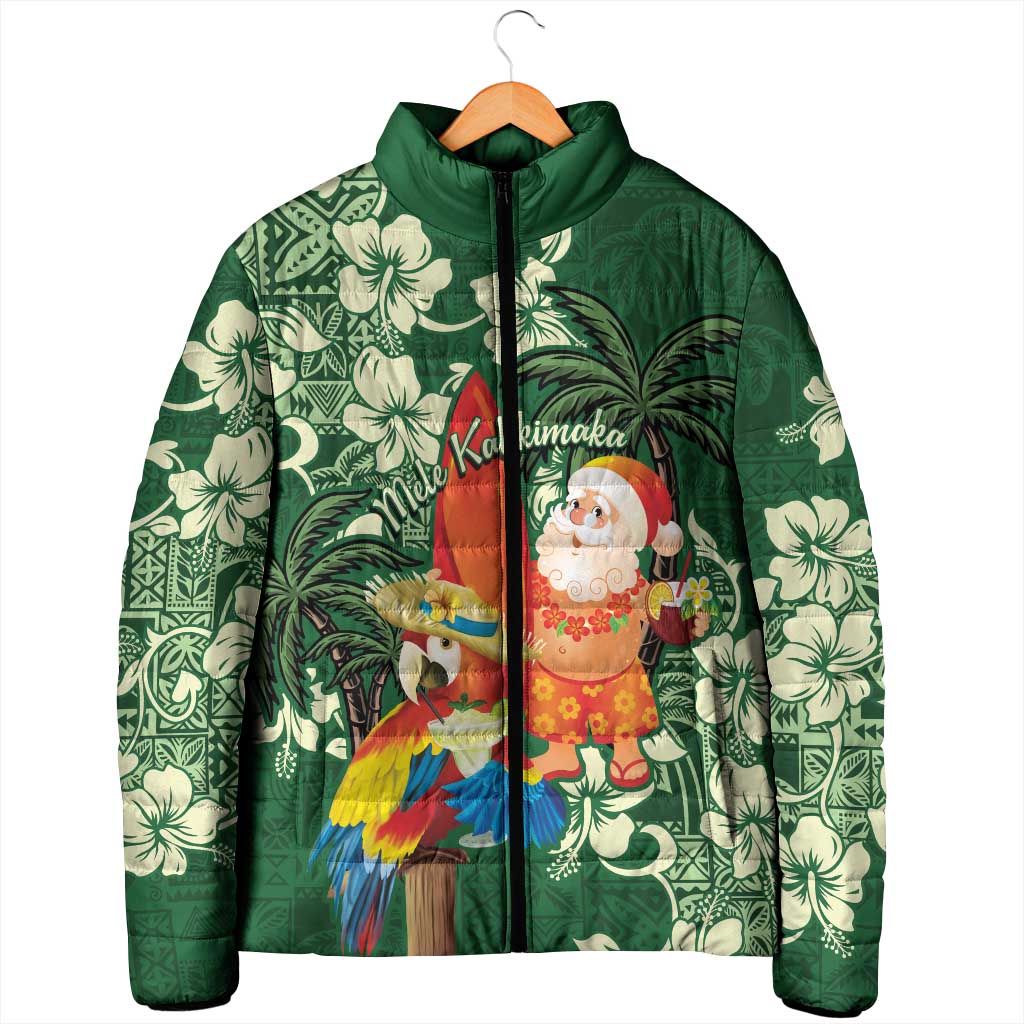 Moss Green Tropical Christmas Hawaii Tapa Padded Jacket Aloha Santa Drink Party LT7 - Polynesian Pride