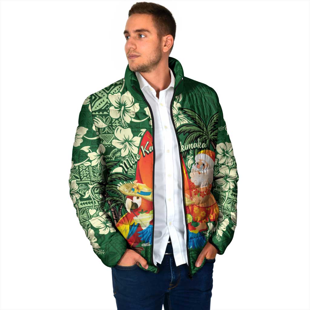 Moss Green Tropical Christmas Hawaii Tapa Padded Jacket Aloha Santa Drink Party LT7 - Polynesian Pride