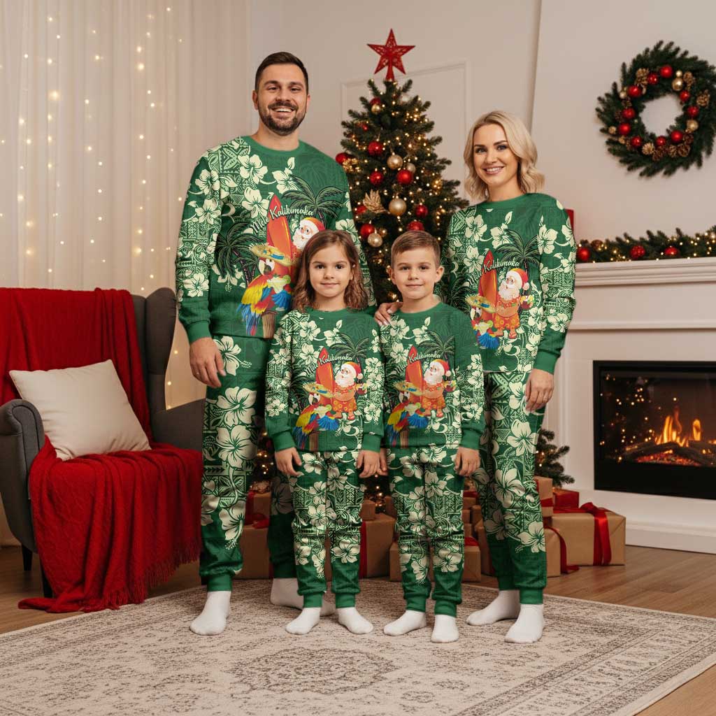 Moss Green Tropical Christmas Hawaii Tapa Christmas Pajama Set Aloha Santa Drink Party LT7 - Polynesian Pride