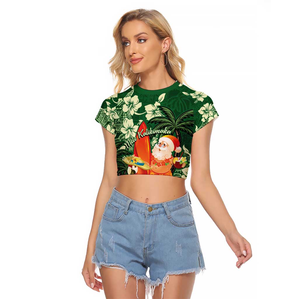 Moss Green Tropical Christmas Hawaii Tapa Raglan Cropped T Shirt Aloha Santa Drink Party - Polynesian Pride