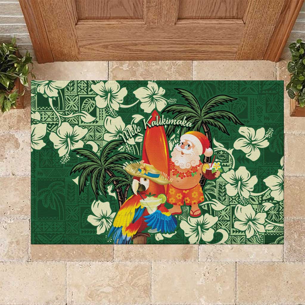 Moss Green Tropical Christmas Hawaii Tapa Rubber Doormat Aloha Santa Drink Party LT7 Green - Polynesian Pride