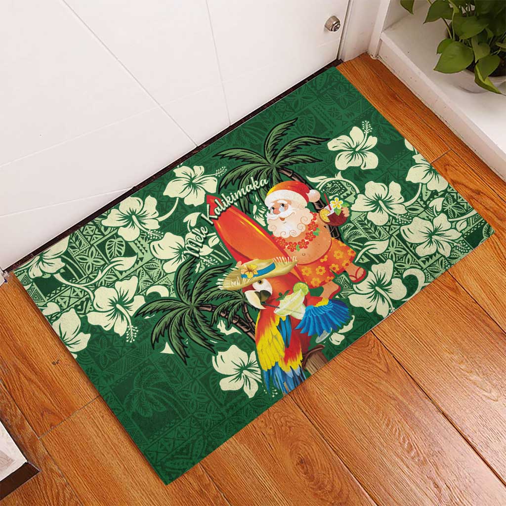 Moss Green Tropical Christmas Hawaii Tapa Rubber Doormat Aloha Santa Drink Party LT7 - Polynesian Pride