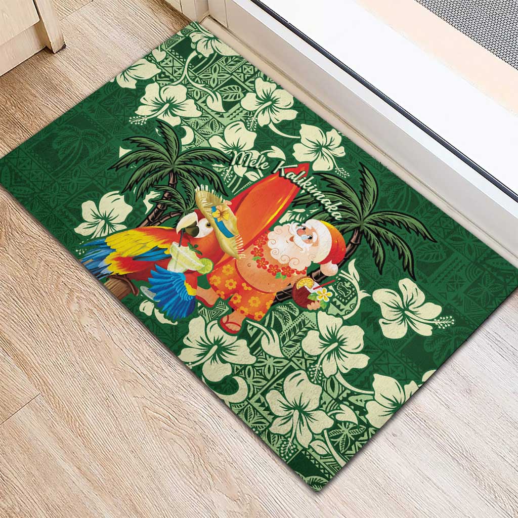 Moss Green Tropical Christmas Hawaii Tapa Rubber Doormat Aloha Santa Drink Party LT7 - Polynesian Pride