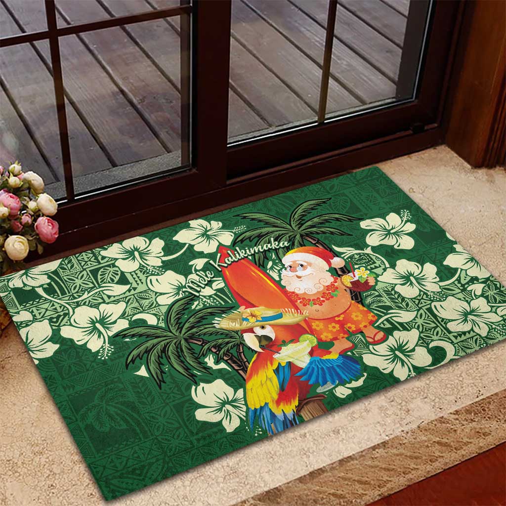 Moss Green Tropical Christmas Hawaii Tapa Rubber Doormat Aloha Santa Drink Party LT7 - Polynesian Pride