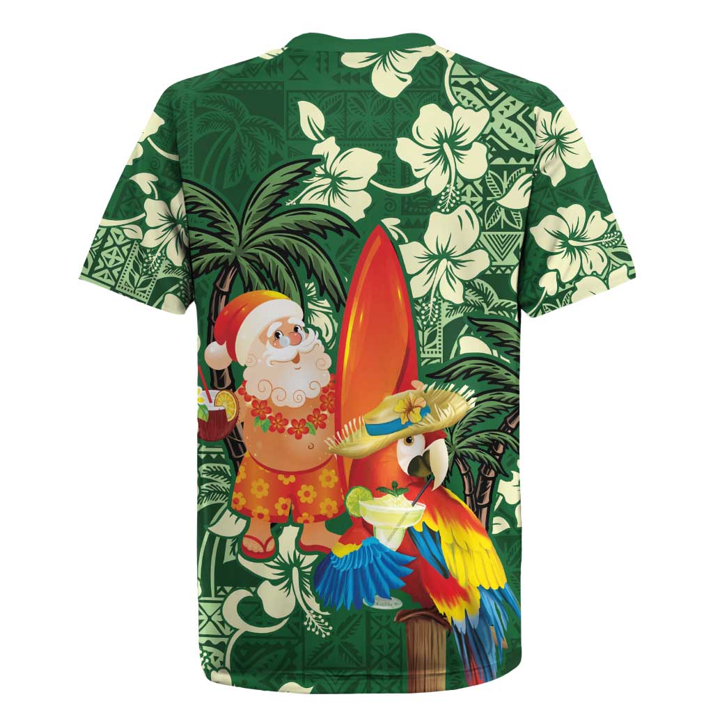 Moss Green Tropical Christmas Hawaii Tapa Rugby Jersey Aloha Santa Drink Party LT7 - Polynesian Pride
