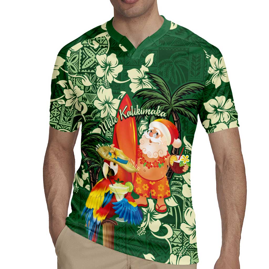 Moss Green Tropical Christmas Hawaii Tapa Rugby Jersey Aloha Santa Drink Party LT7 - Polynesian Pride