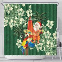 Moss Green Tropical Christmas Hawaii Tapa Shower Curtain Aloha Santa Drink Party - Polynesian Pride