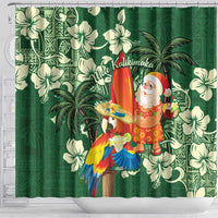 Moss Green Tropical Christmas Hawaii Tapa Shower Curtain Aloha Santa Drink Party - Polynesian Pride
