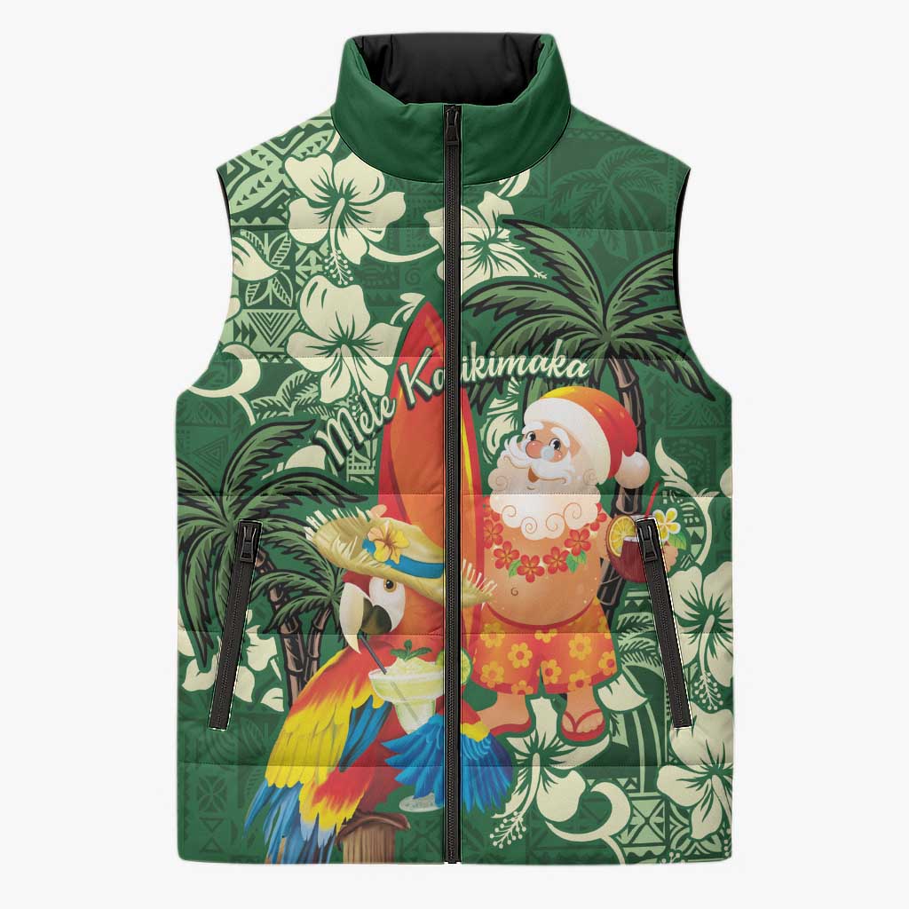 Moss Green Tropical Christmas Hawaii Tapa Sleeveless Puffer Jacket Aloha Santa Drink Party LT7 Unisex Green - Polynesian Pride