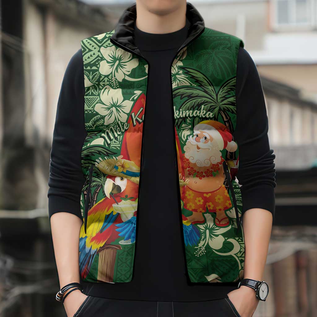 Moss Green Tropical Christmas Hawaii Tapa Sleeveless Puffer Jacket Aloha Santa Drink Party - Polynesian Pride