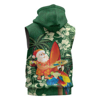 Moss Green Tropical Christmas Hawaii Tapa Sleeveless Zip Hoodie Aloha Santa Drink Party - Polynesian Pride