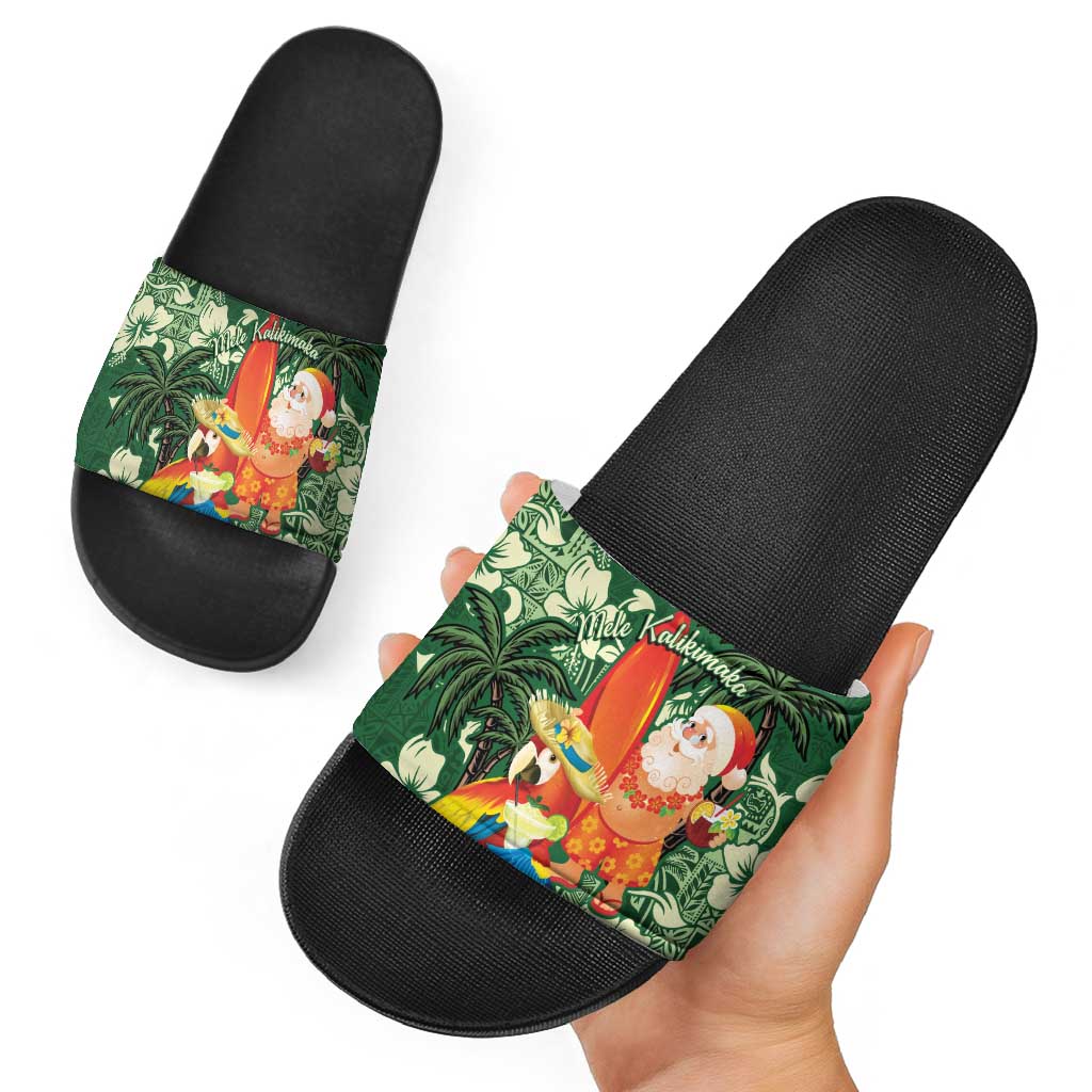 Moss Green Tropical Christmas Hawaii Tapa Slide Sandals Aloha Santa Drink Party - Polynesian Pride