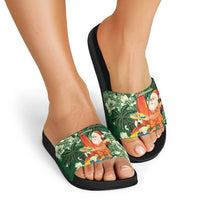 Moss Green Tropical Christmas Hawaii Tapa Slide Sandals Aloha Santa Drink Party - Polynesian Pride