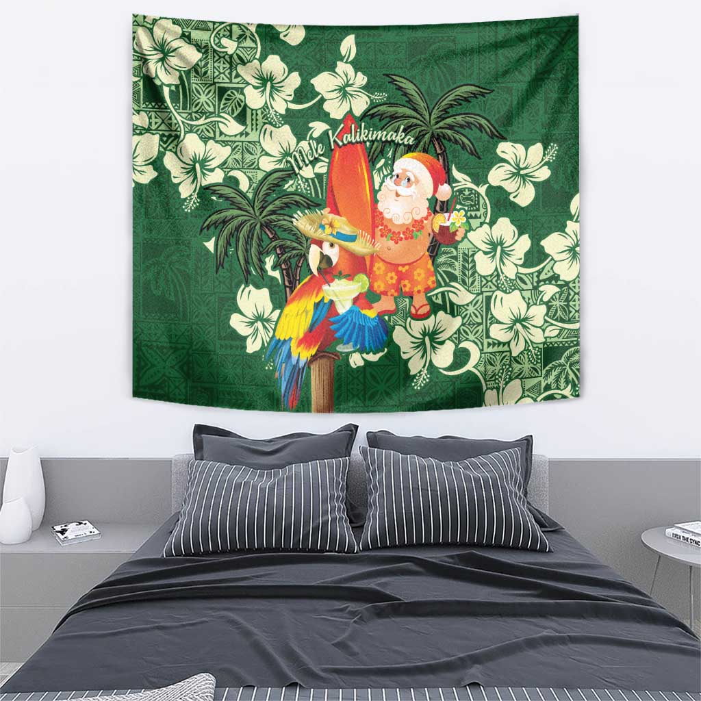Moss Green Tropical Christmas Hawaii Tapa Tapestry Aloha Santa Drink Party - Polynesian Pride