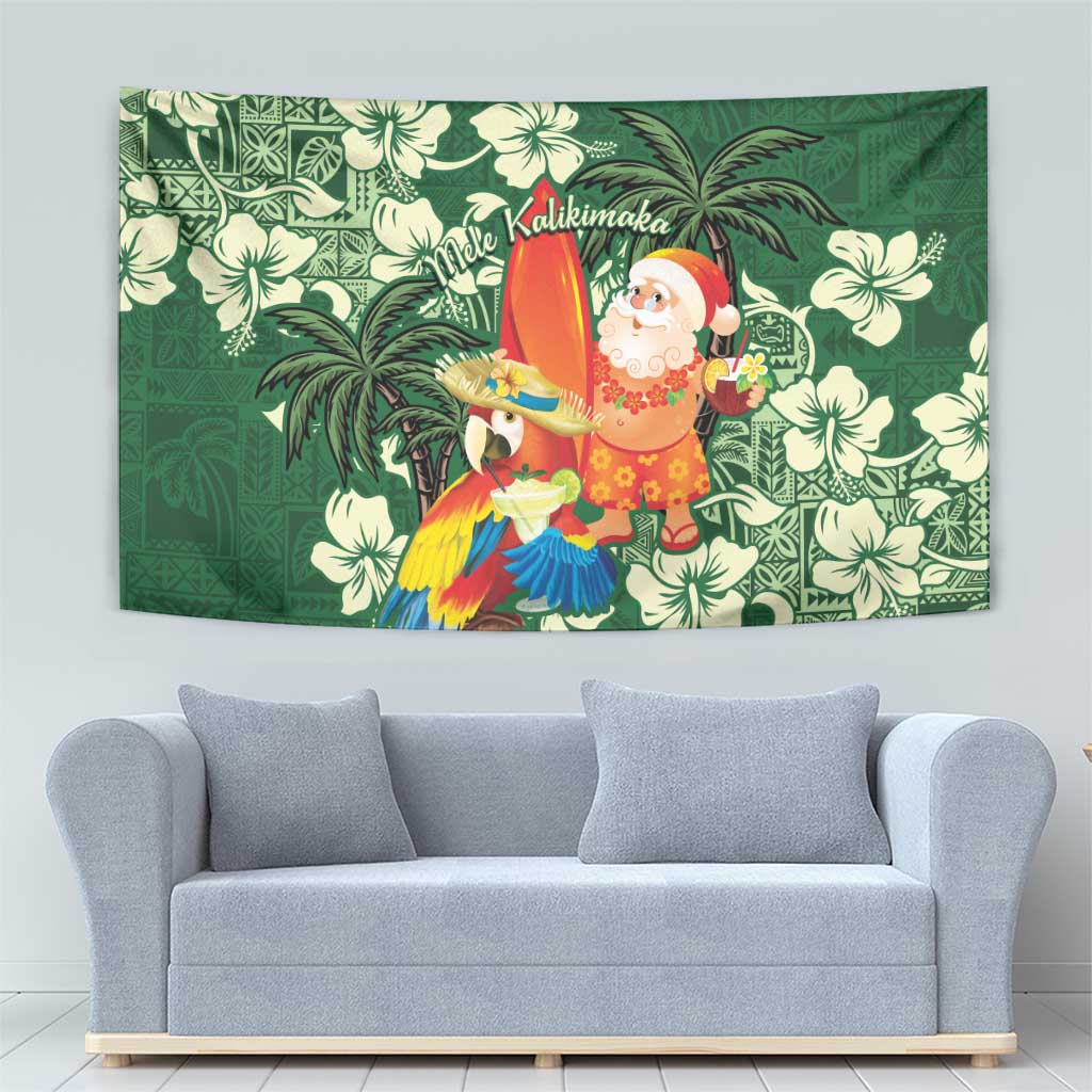 Moss Green Tropical Christmas Hawaii Tapa Tapestry Aloha Santa Drink Party - Polynesian Pride