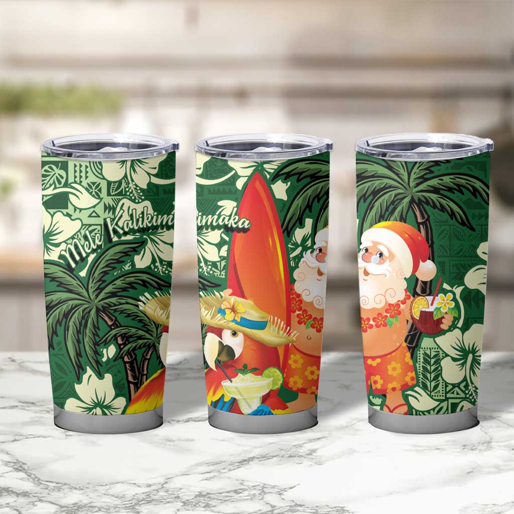 Moss Green Tropical Christmas Hawaii Tapa Tumbler Cup Aloha Santa Drink Party - Polynesian Pride
