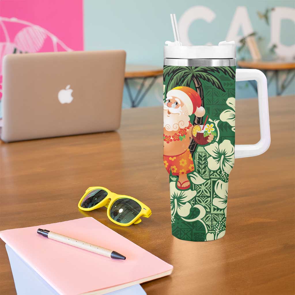 Moss Green Tropical Christmas Hawaii Tapa Tumbler With Handle Aloha Santa Drink Party - Polynesian Pride