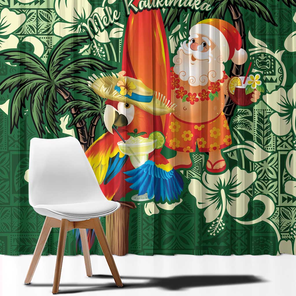 Moss Green Tropical Christmas Hawaii Tapa Window Curtain Aloha Santa Drink Party - Polynesian Pride