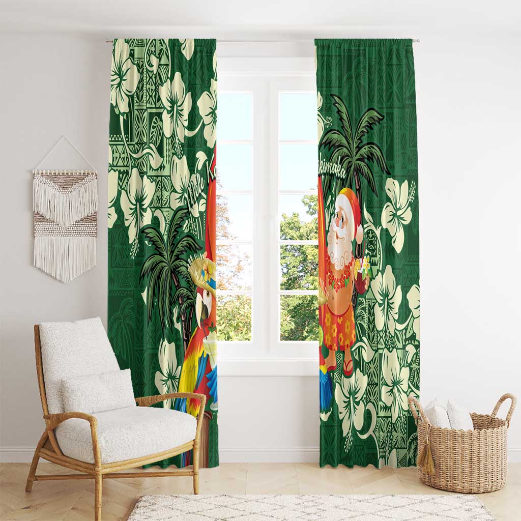 Moss Green Tropical Christmas Hawaii Tapa Window Curtain Aloha Santa Drink Party - Polynesian Pride
