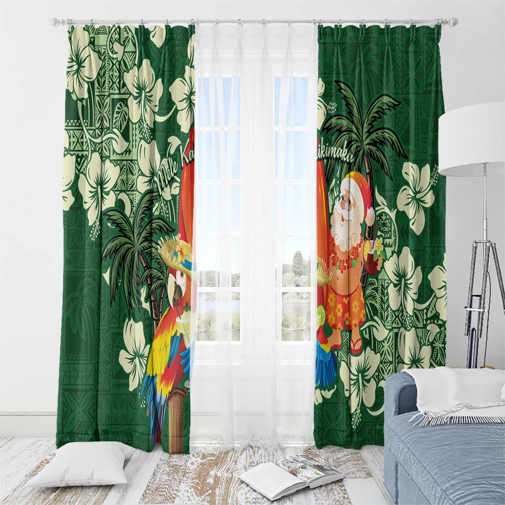 Moss Green Tropical Christmas Hawaii Tapa Window Curtain Aloha Santa Drink Party - Polynesian Pride