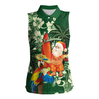 Moss Green Tropical Christmas Hawaii Tapa Women Sleeveless Polo Shirt Aloha Santa Drink Party - Polynesian Pride