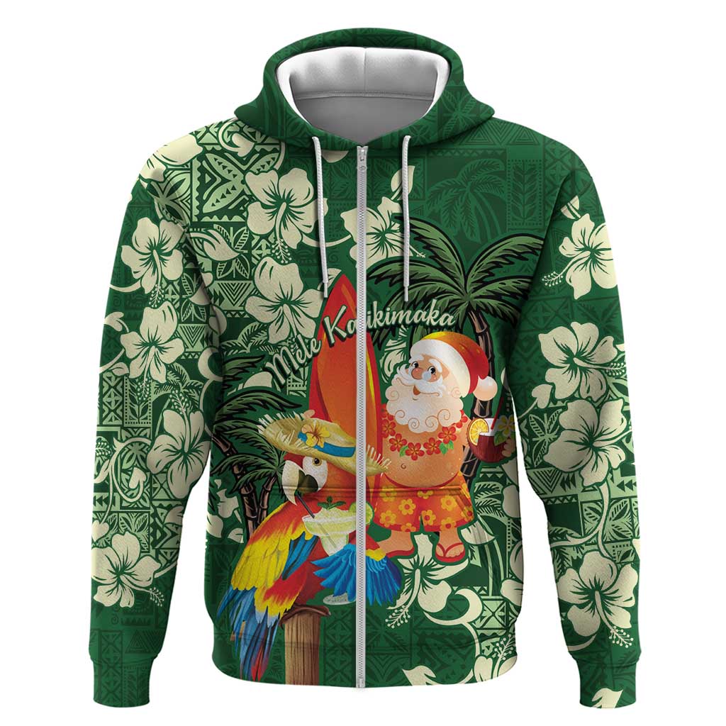 Moss Green Tropical Christmas Hawaii Tapa Zip Hoodie Aloha Santa Drink Party - Polynesian Pride