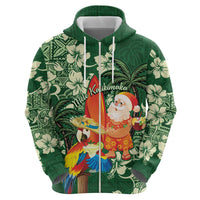 Moss Green Tropical Christmas Hawaii Tapa Zip Hoodie Aloha Santa Drink Party - Polynesian Pride