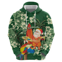 Moss Green Tropical Christmas Hawaii Tapa Zip Hoodie Aloha Santa Drink Party - Polynesian Pride