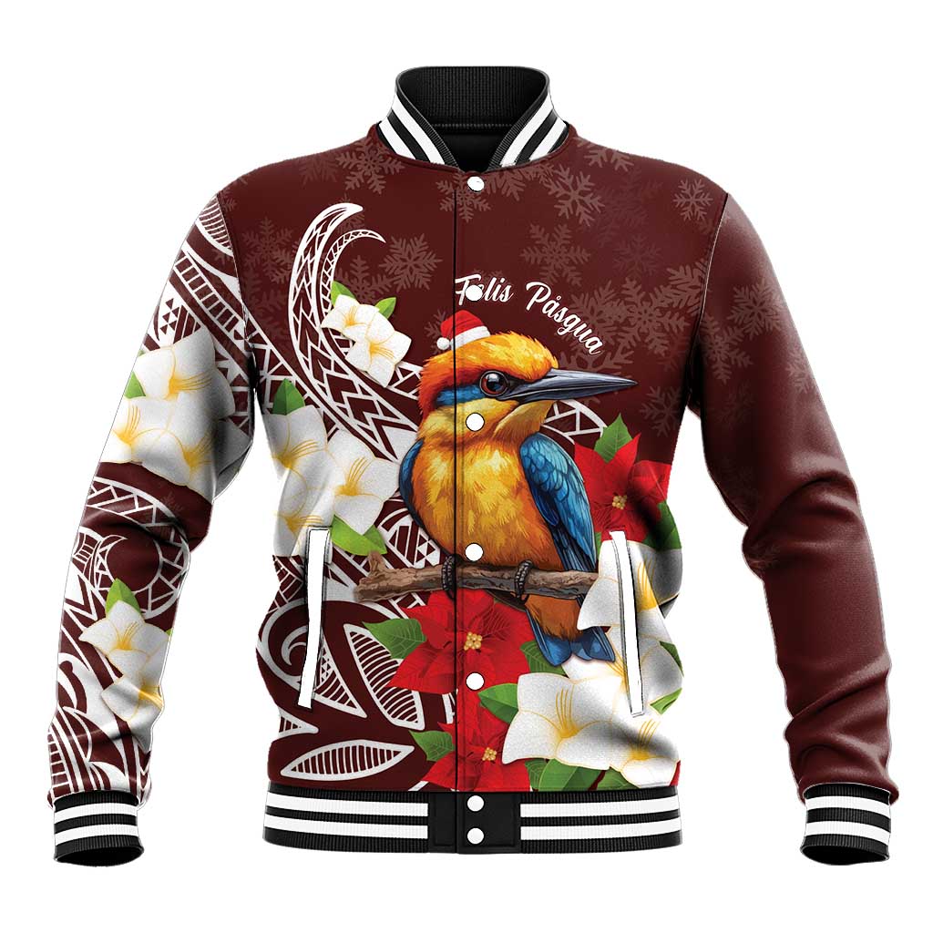 Felis Pasgua Guam Baseball Jacket Christmas Sihek Kingfisher with Guasali LT7 Unisex Crimson - Polynesian Pride